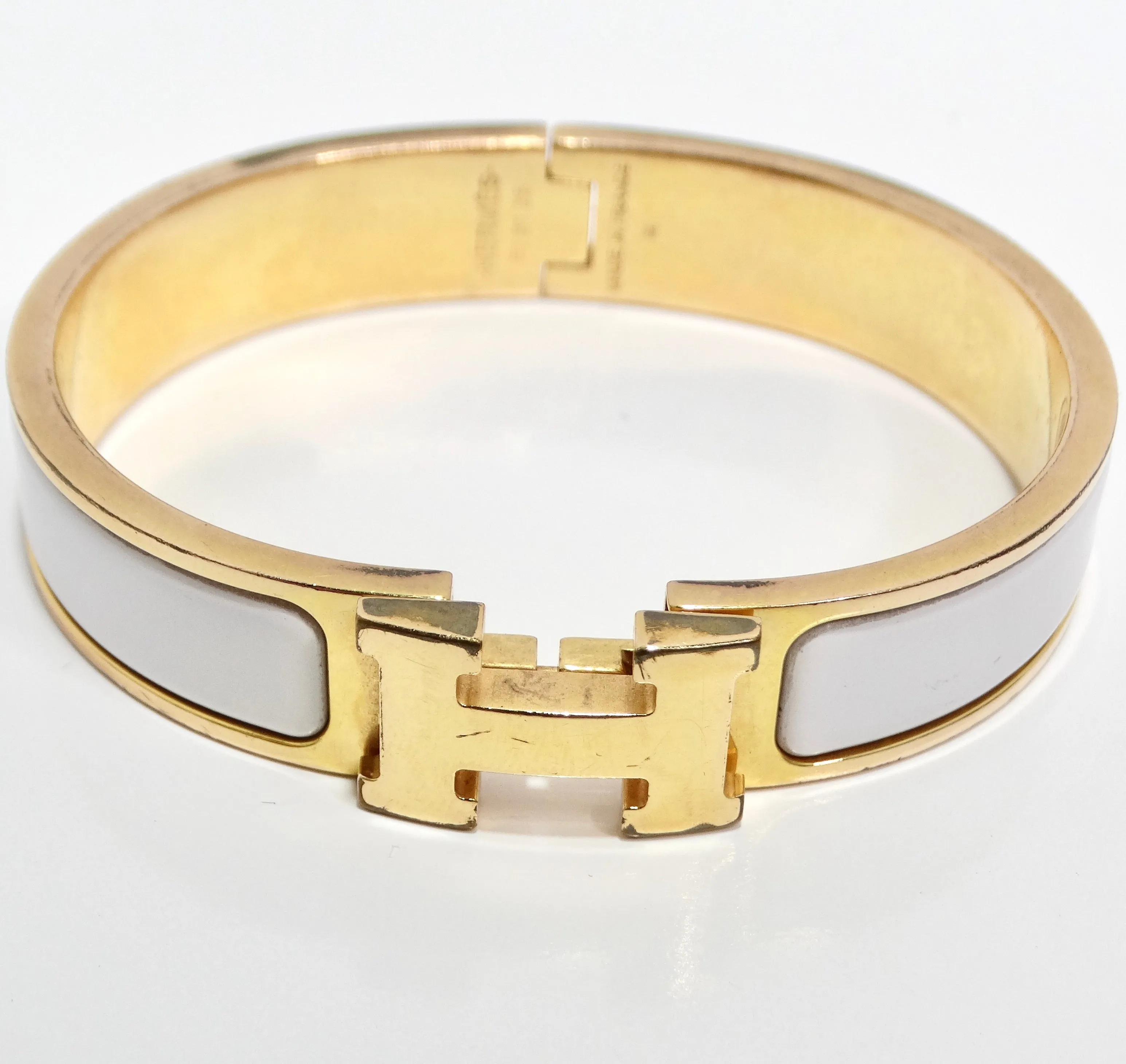Hermes Clic Clac Narrow H Bracelet White Ename