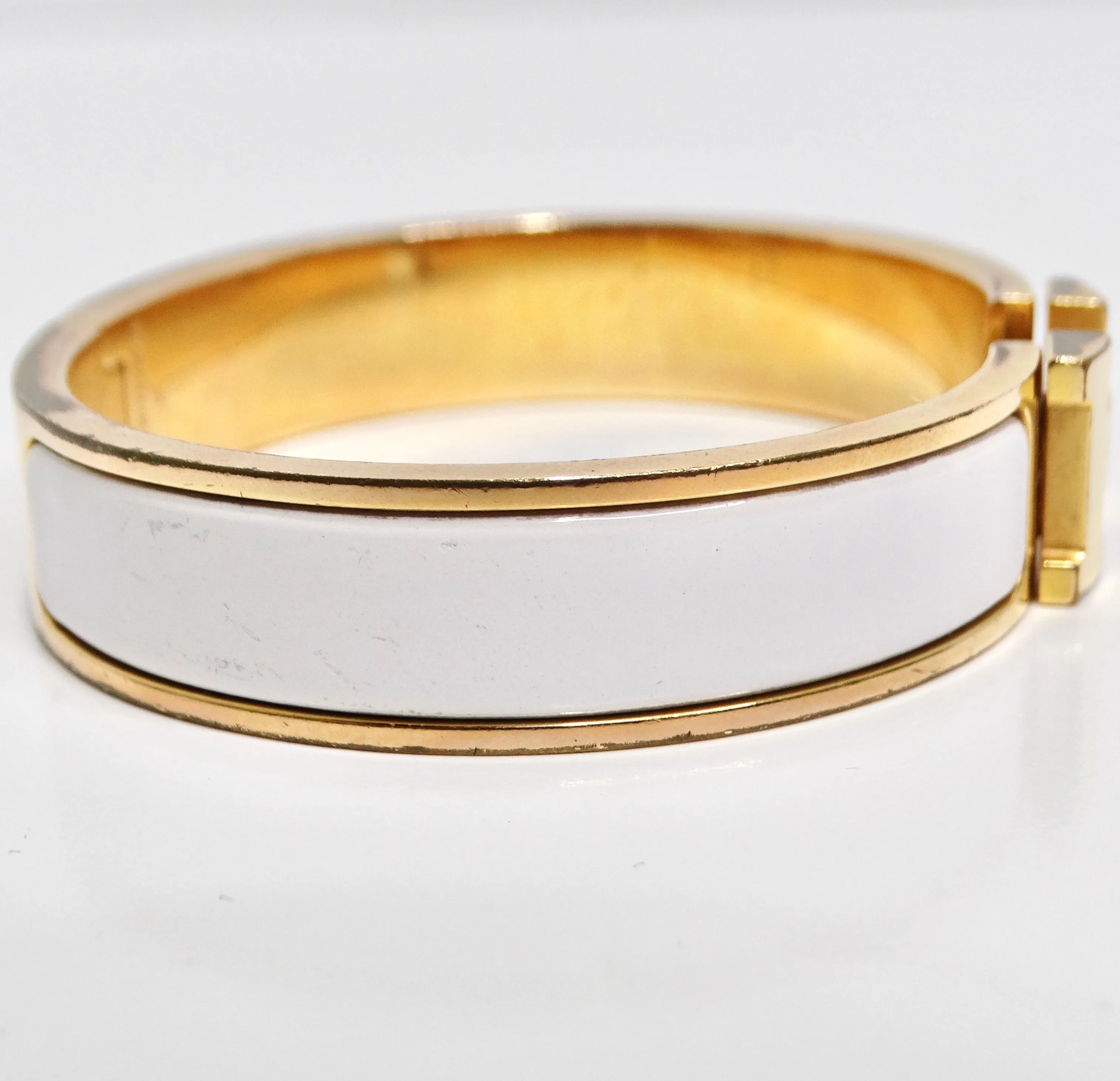 Hermes Clic Clac Narrow H Bracelet White Ename
