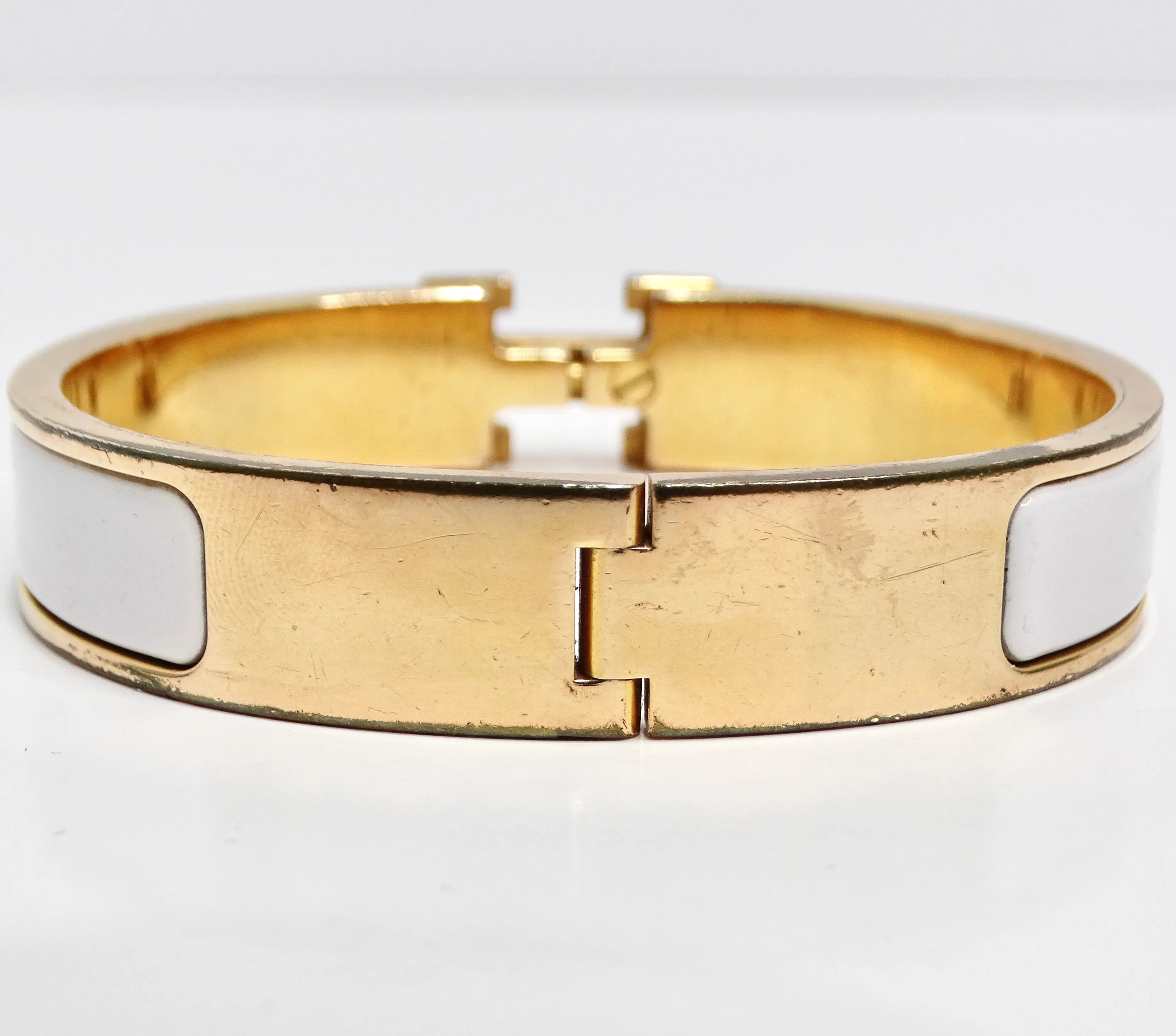 Hermes Clic Clac Narrow H Bracelet White Ename