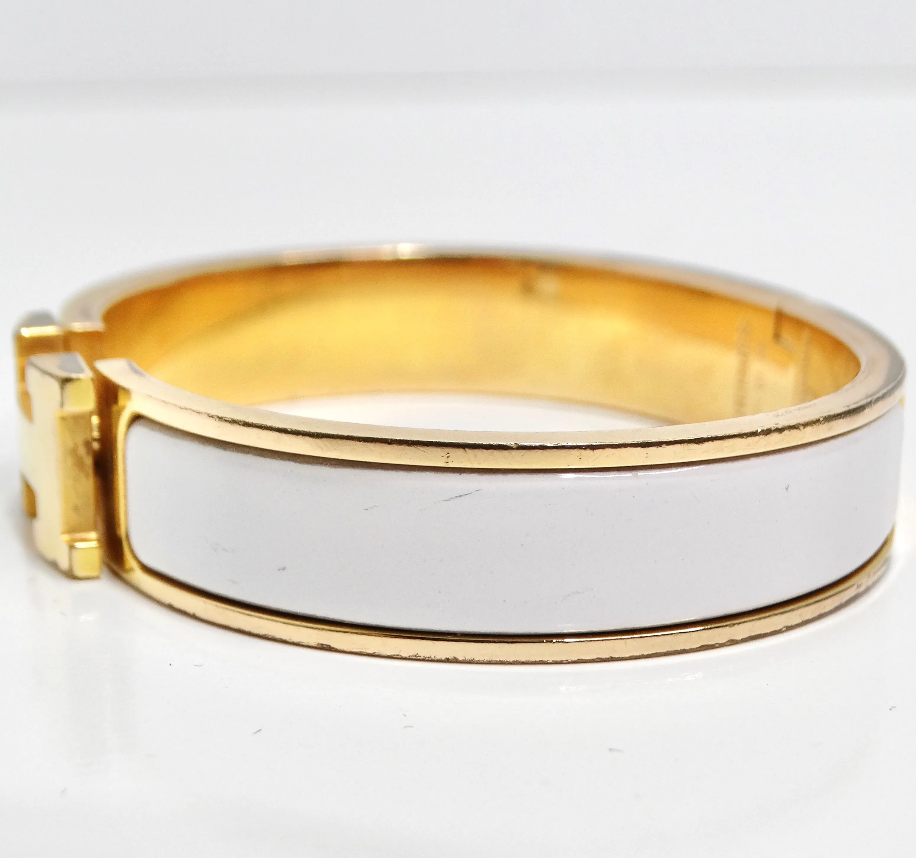 Hermes Clic Clac Narrow H Bracelet White Ename