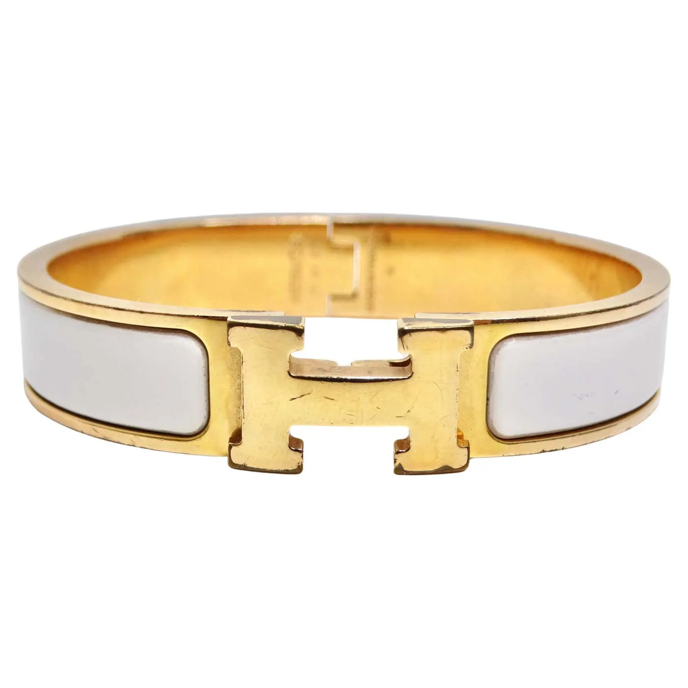 Hermes Clic Clac Narrow H Bracelet White Ename