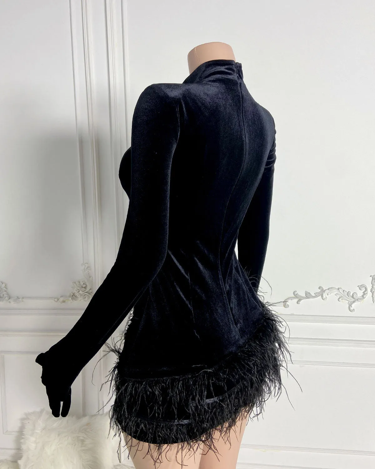 High Neck Diamente Embellished Mini Bodycon Dress HT3000