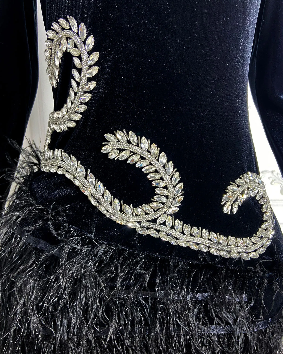 High Neck Diamente Embellished Mini Bodycon Dress HT3000