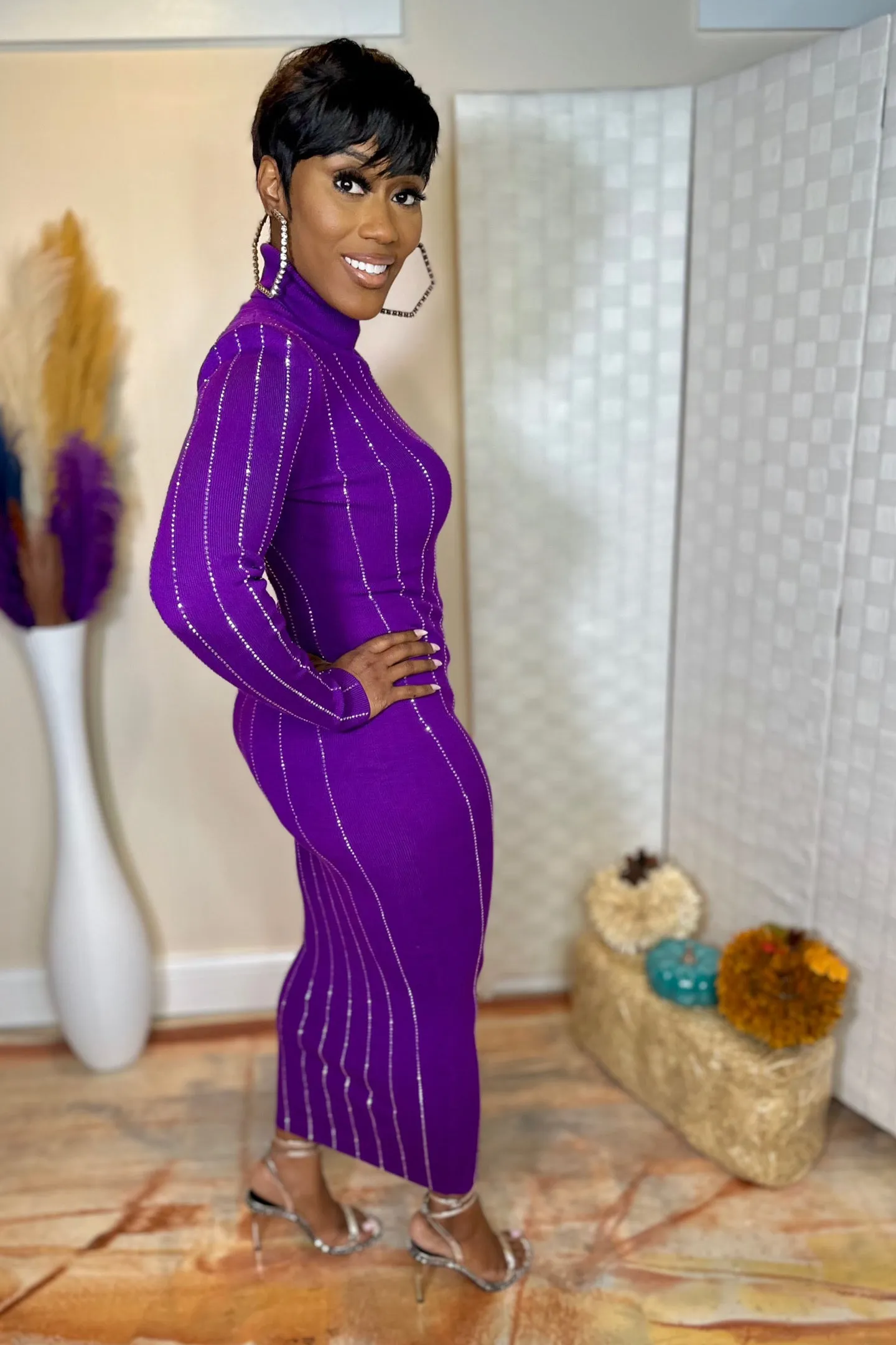 HIGH NECK RHINESTONE DRESS