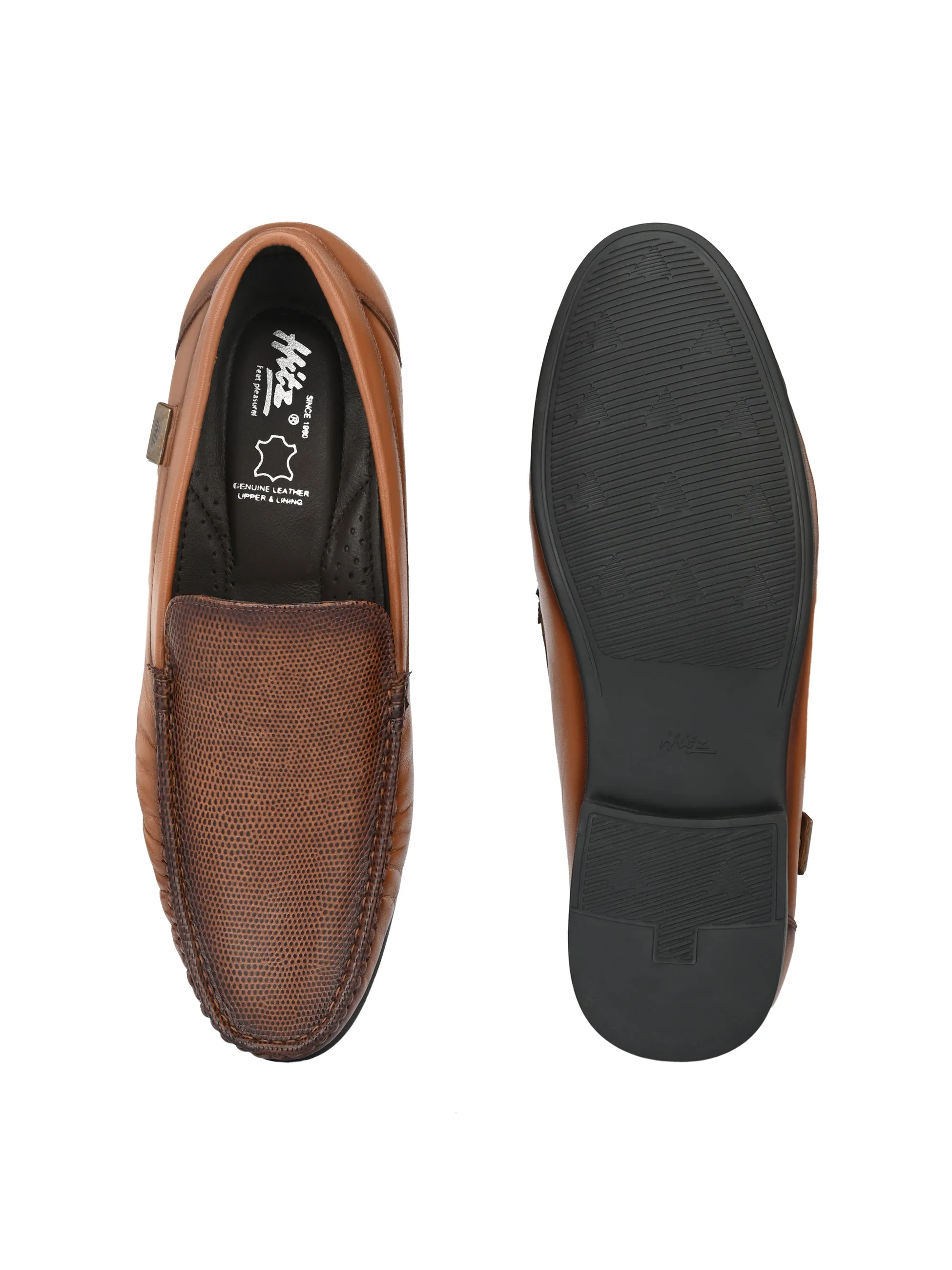 Hitz Men's Tan Slip-On Leather Comfort Shoes