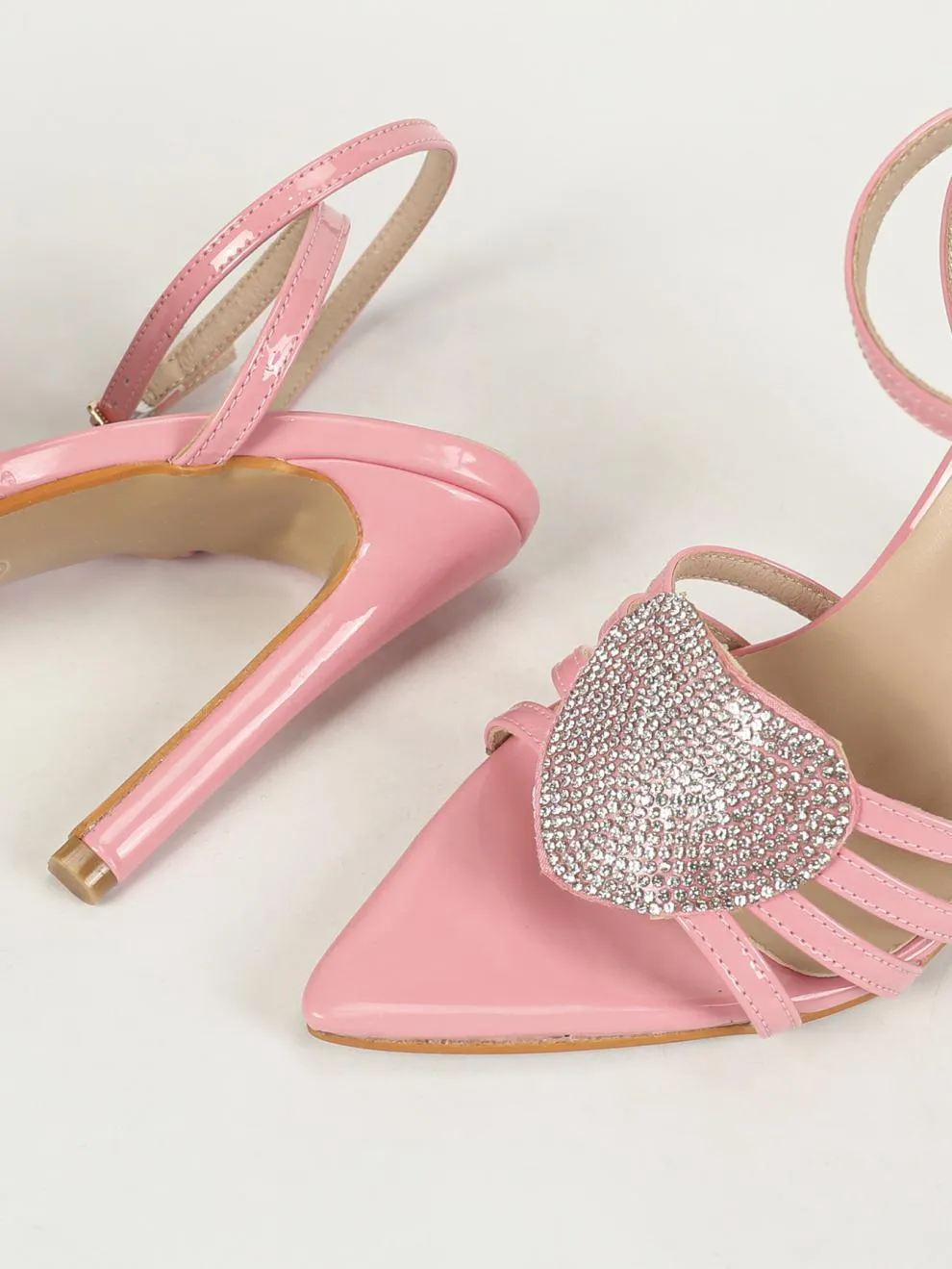 Hollow Rhinestone Heart Strap Stiletto Heels