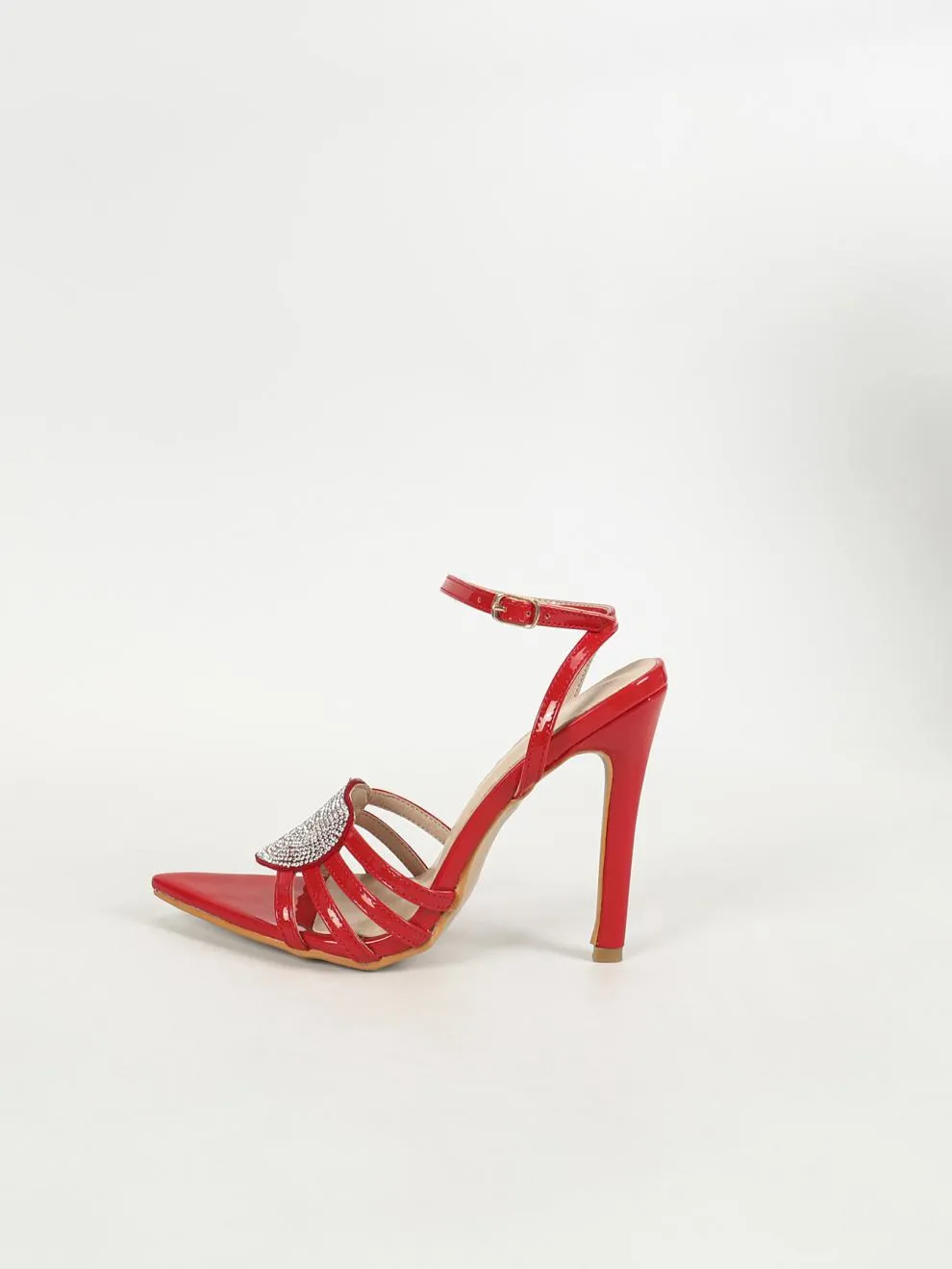 Hollow Rhinestone Heart Strap Stiletto Heels