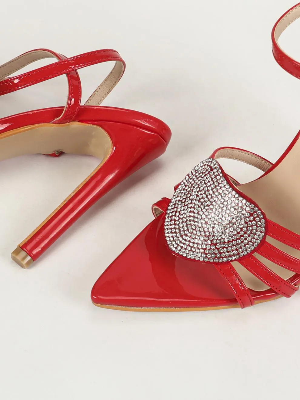 Hollow Rhinestone Heart Strap Stiletto Heels