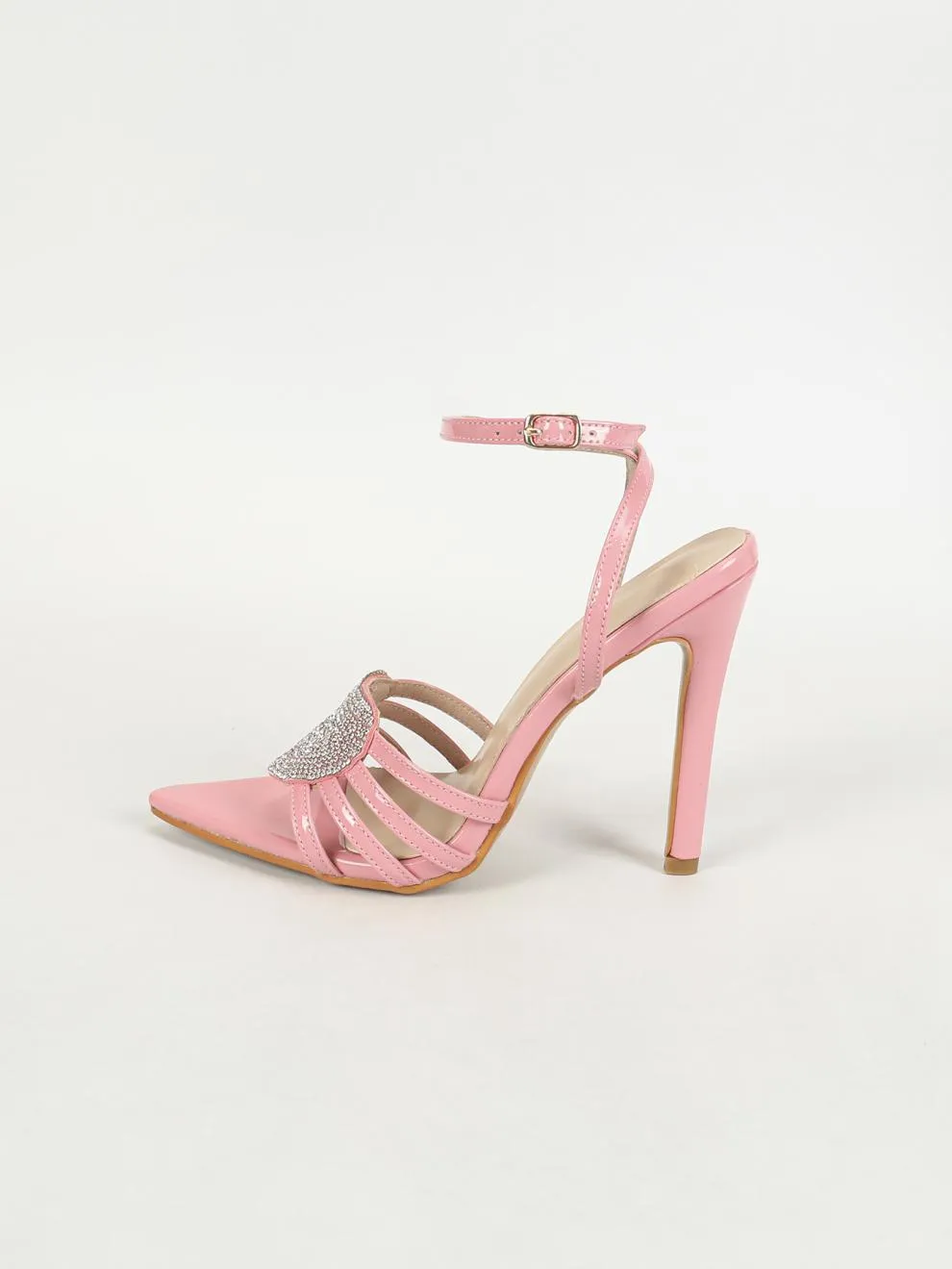 Hollow Rhinestone Heart Strap Stiletto Heels