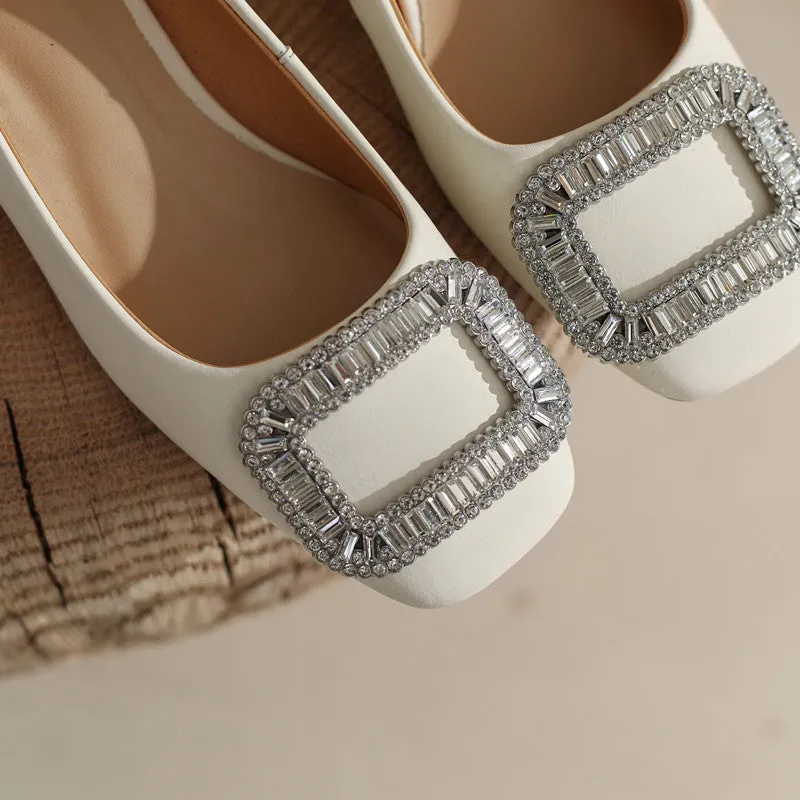 Hope Beige Block Heels with Rhinestones