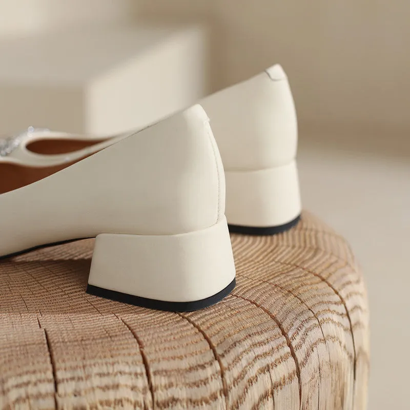 Hope Beige Block Heels with Rhinestones