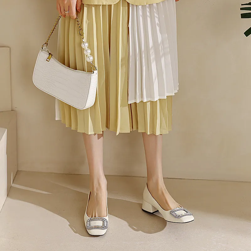 Hope Beige Block Heels with Rhinestones