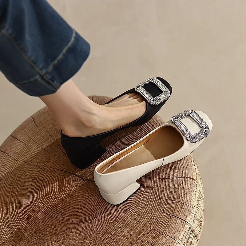 Hope Beige Block Heels with Rhinestones