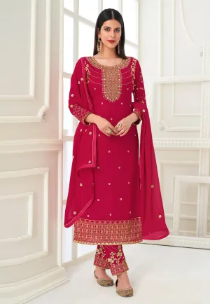 Hot Pink Embroidered Pant Style Suit