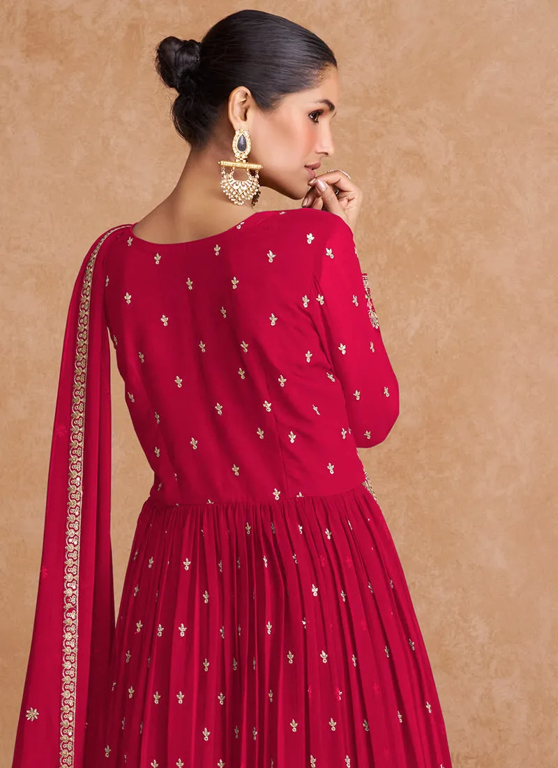 Hot Pink Sequence Embroidery High Slit Palazzo Suit