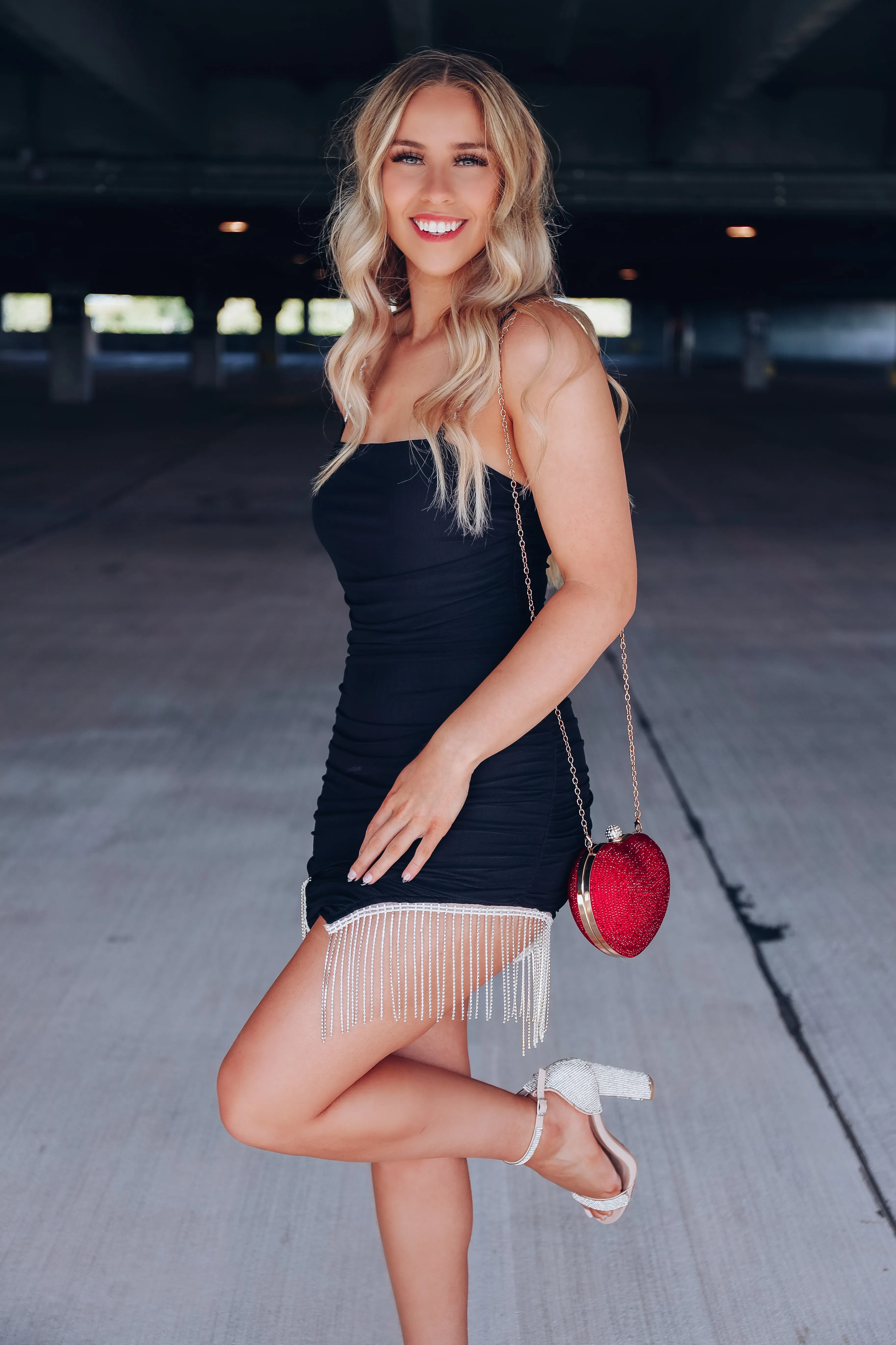 Ignite The Night Rhinestone Ruched Mini Dress