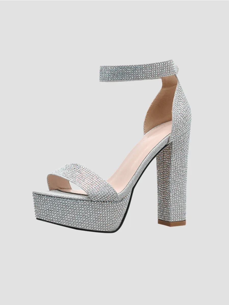 Inlay Rhinestone Thick High Heel Sandals MHE1031