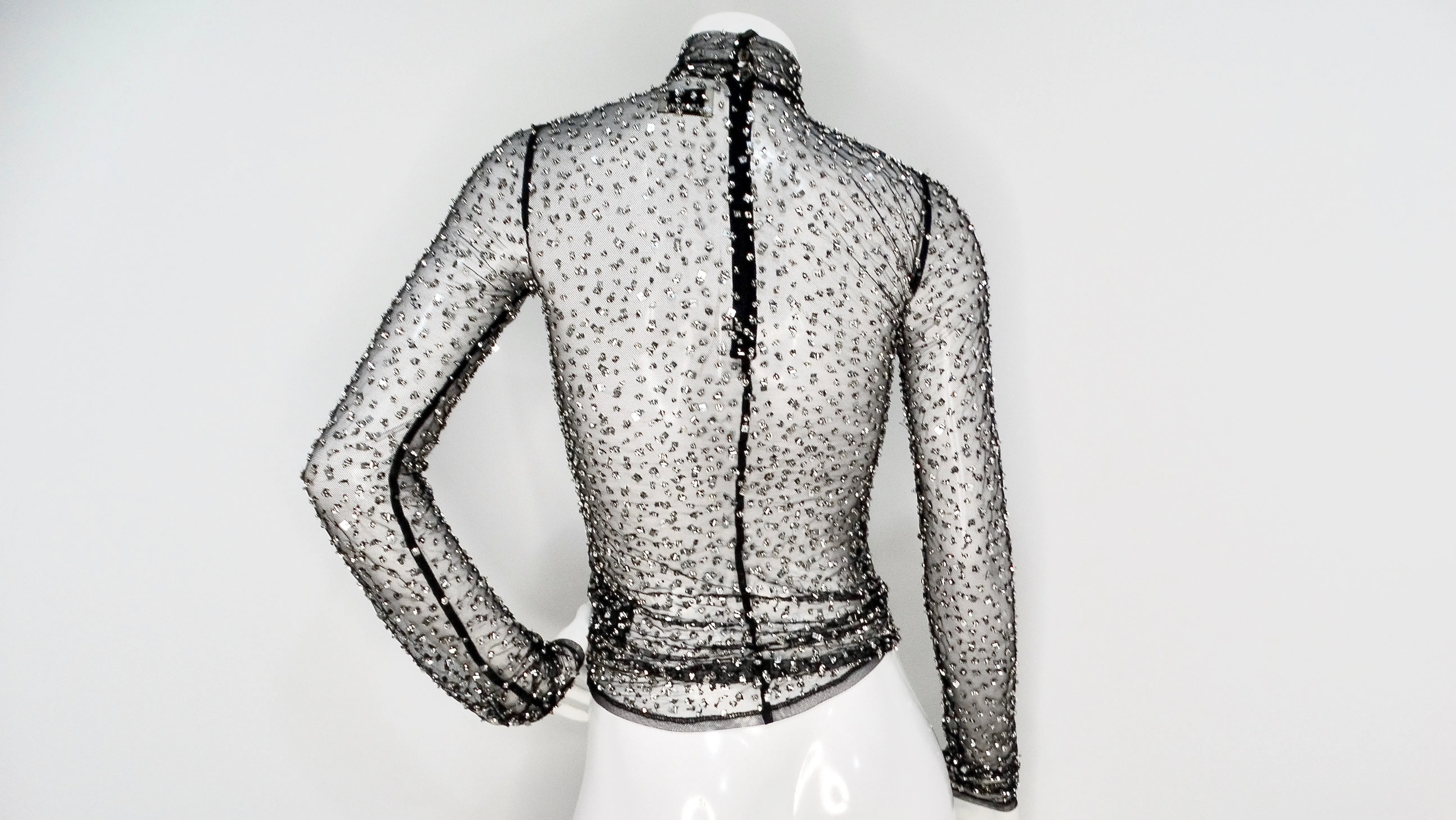 Isabel Marant Todiz Black Sheer Sequins Long Sleeve Top