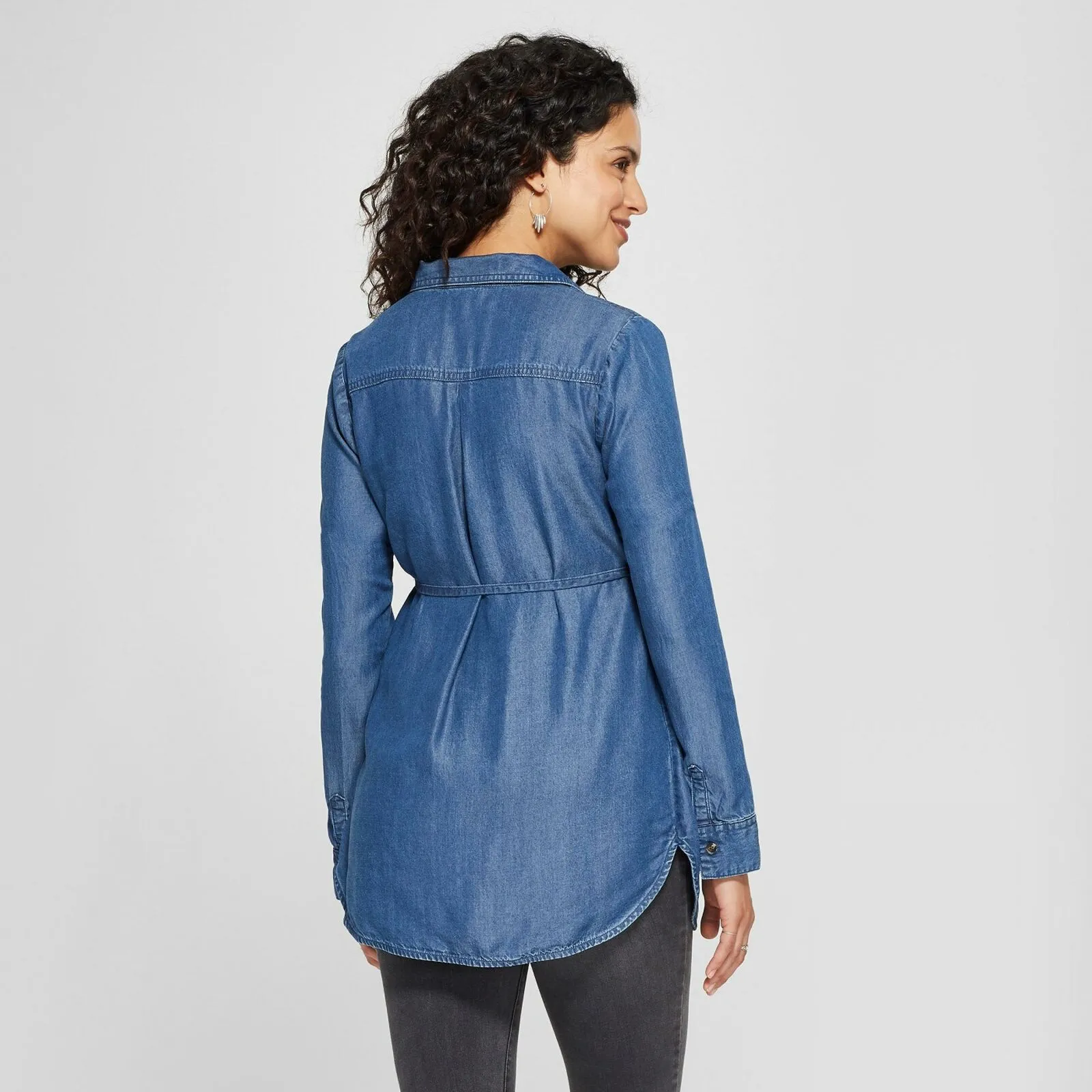 Isabel Maternity by Ingrid & Isabel Denim Long Sleeve Popover Tunic Top Shirt