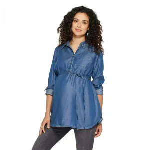 Isabel Maternity by Ingrid & Isabel Denim Long Sleeve Popover Tunic Top Shirt