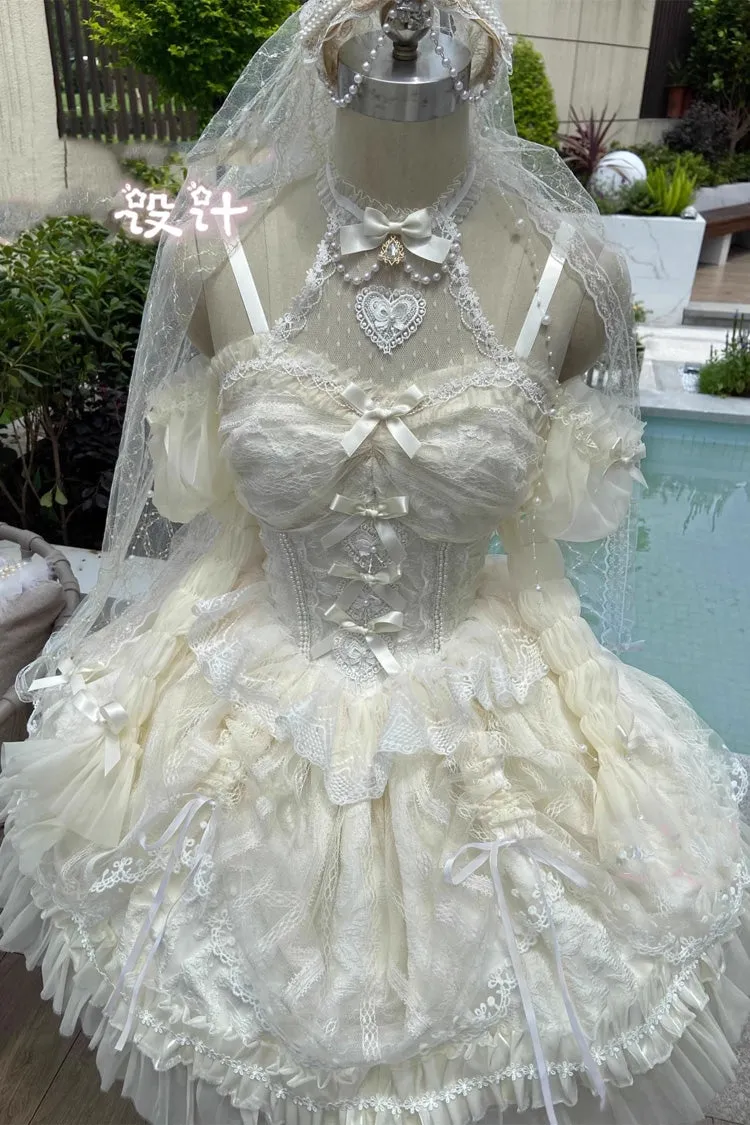 Ivory Ballet Dream Halterneck Ruffle Bowknot Lace Mesh Sweet Lolita Dress