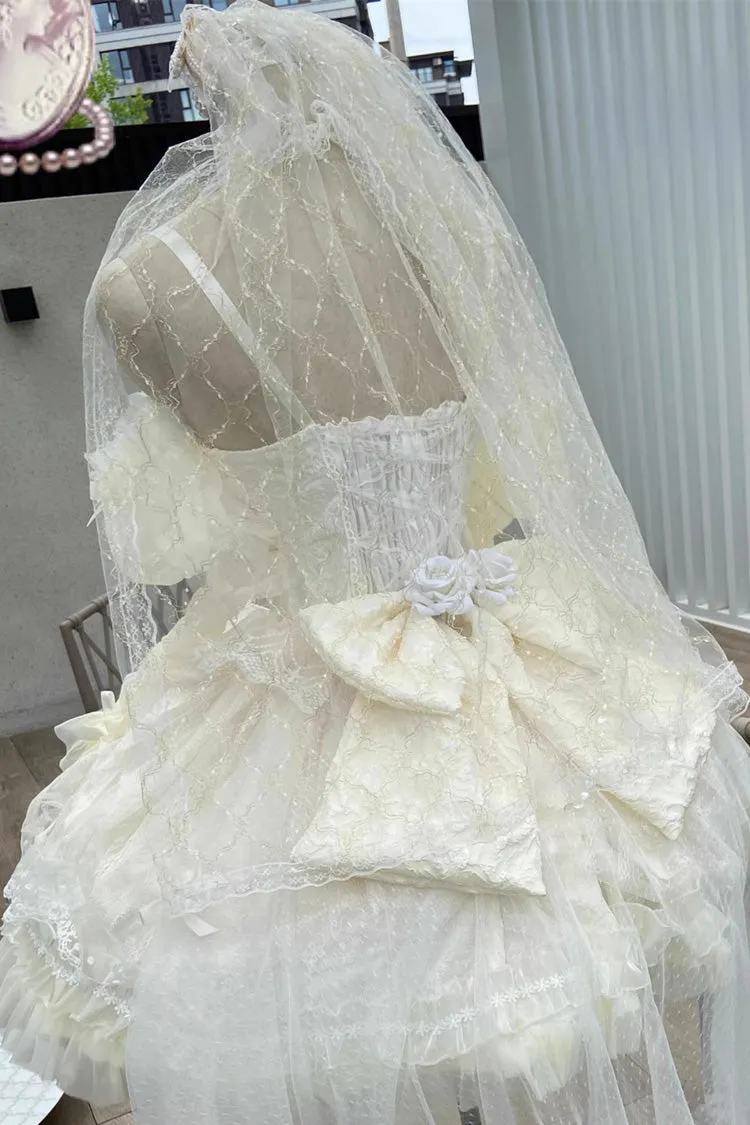 Ivory Ballet Dream Halterneck Ruffle Bowknot Lace Mesh Sweet Lolita Dress