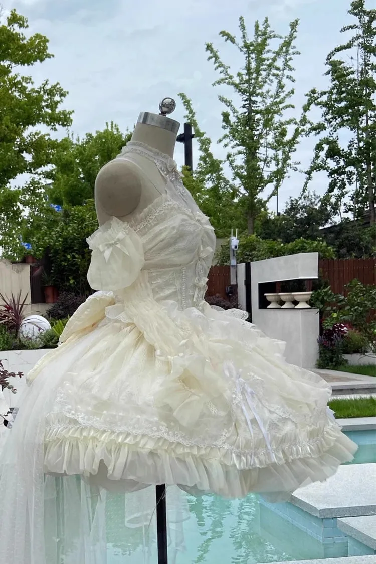 Ivory Ballet Dream Halterneck Ruffle Bowknot Lace Mesh Sweet Lolita Dress