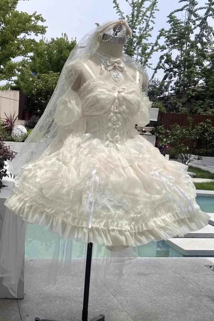 Ivory Ballet Dream Halterneck Ruffle Bowknot Lace Mesh Sweet Lolita Dress