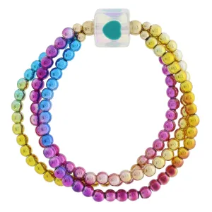 Jane Marie 3 Strand Multi Ball Beaded and Iridescent Clear Cube Bead with Teal Enamel Hearts Bracelet