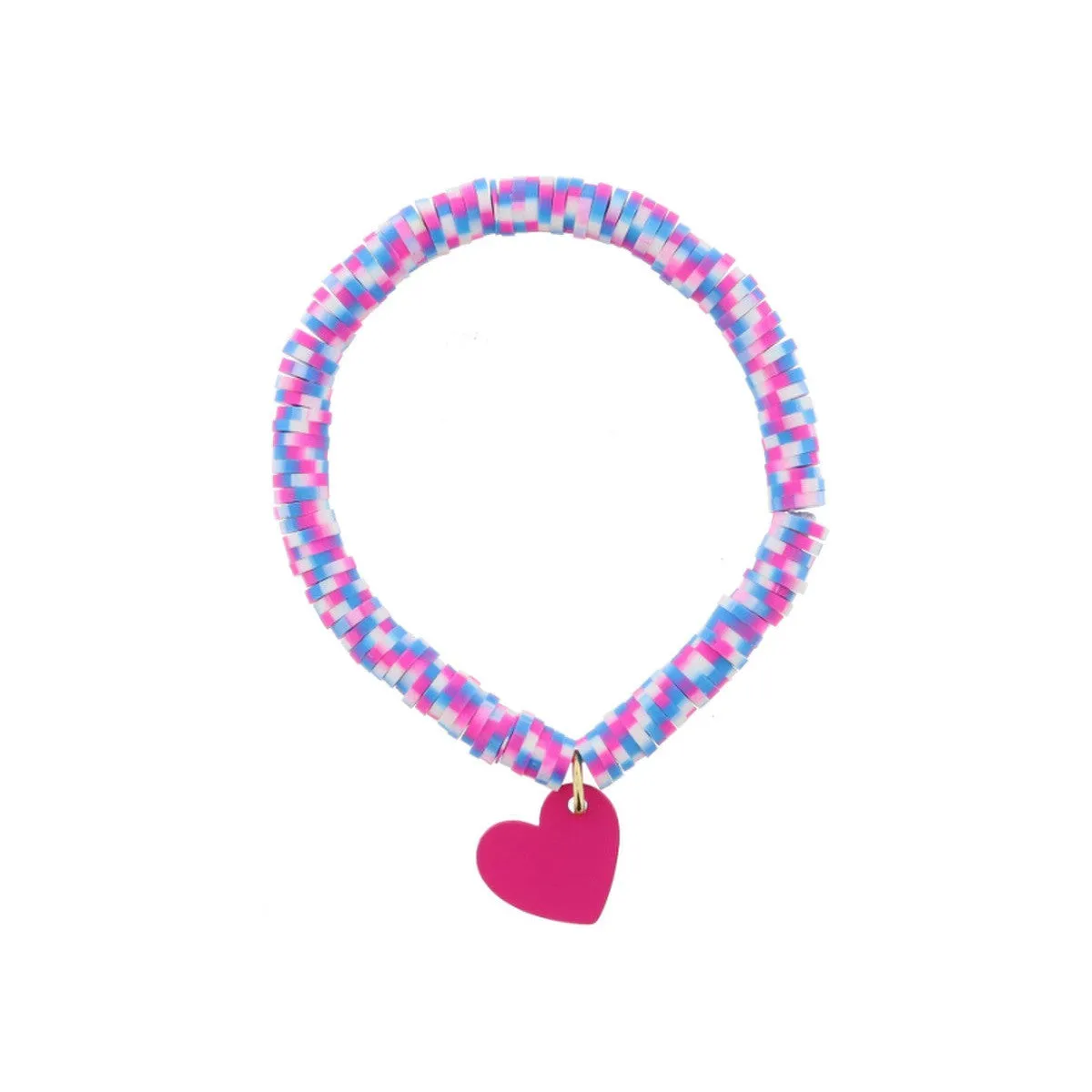 Jane Marie Kids Hot Pink, Blue, White Speckled Rubber Sequin Beaded With Hot Pink Heart Bracelet