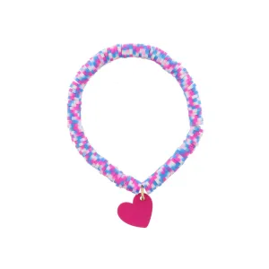 Jane Marie Kids Hot Pink, Blue, White Speckled Rubber Sequin Beaded With Hot Pink Heart Bracelet