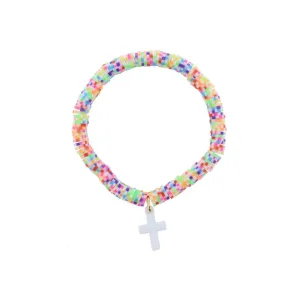 Jane Marie Kids Multi Speckled Rubber Sequin Beaded With White Cross Bracelet