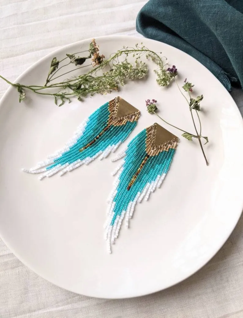 Jane Teal Cascade Beaded Earrings