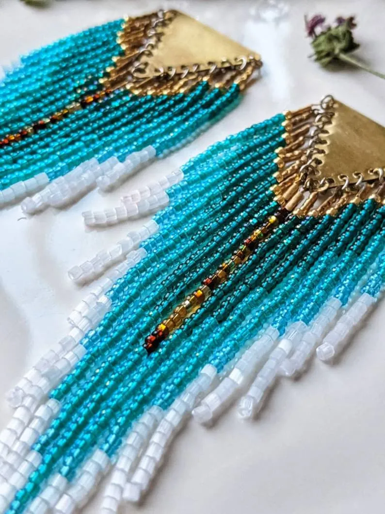 Jane Teal Cascade Beaded Earrings