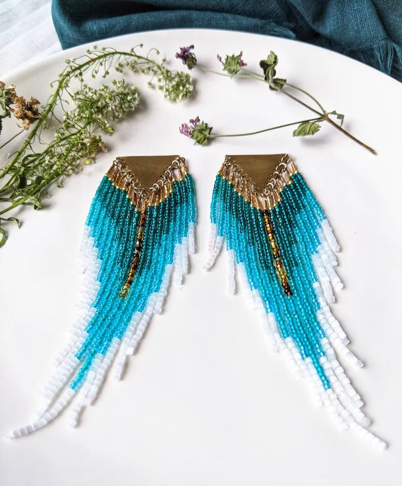 Jane Teal Cascade Beaded Earrings