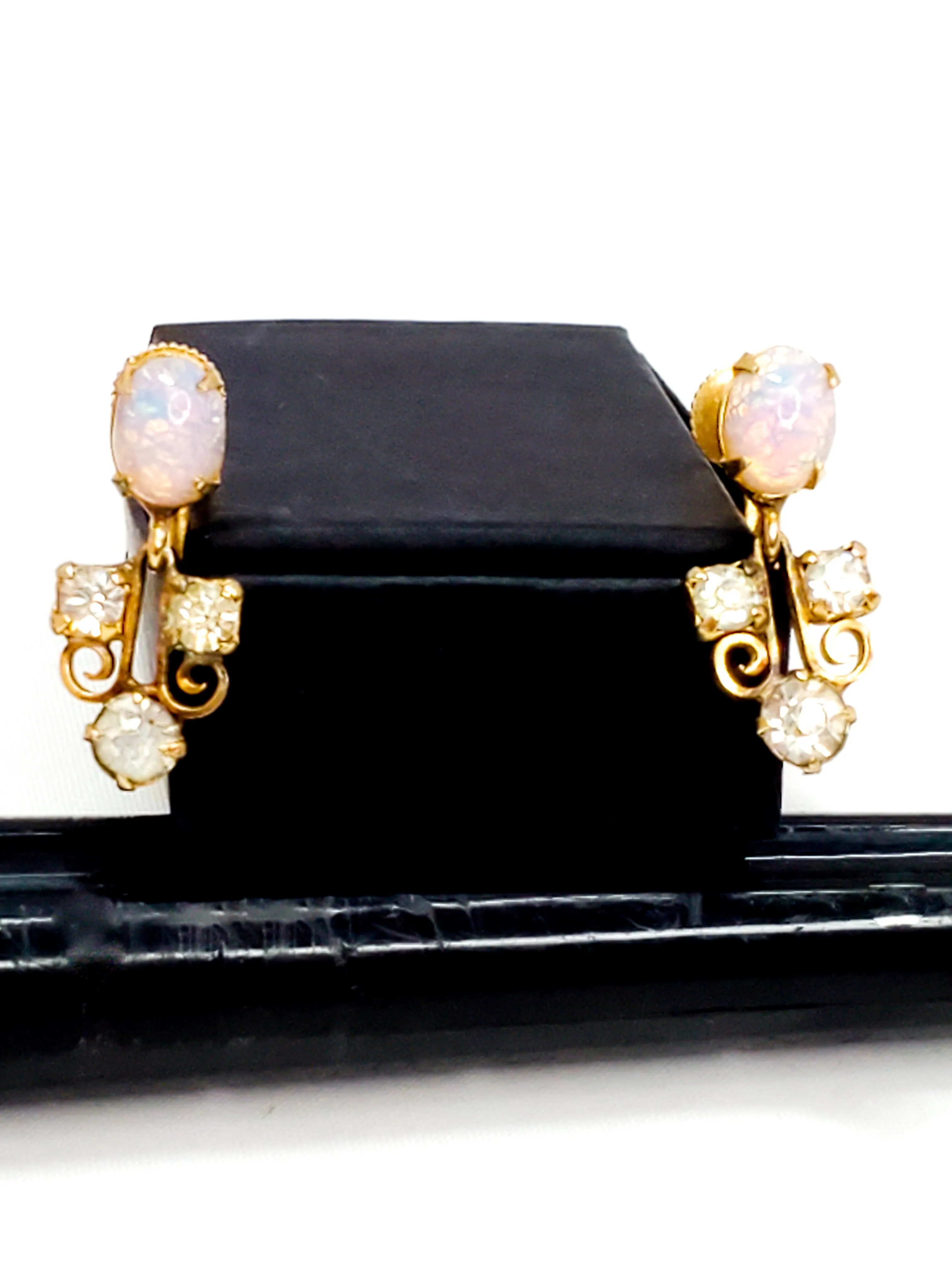 Jelly opal foil glass and rhinestone vintage screw back earrings