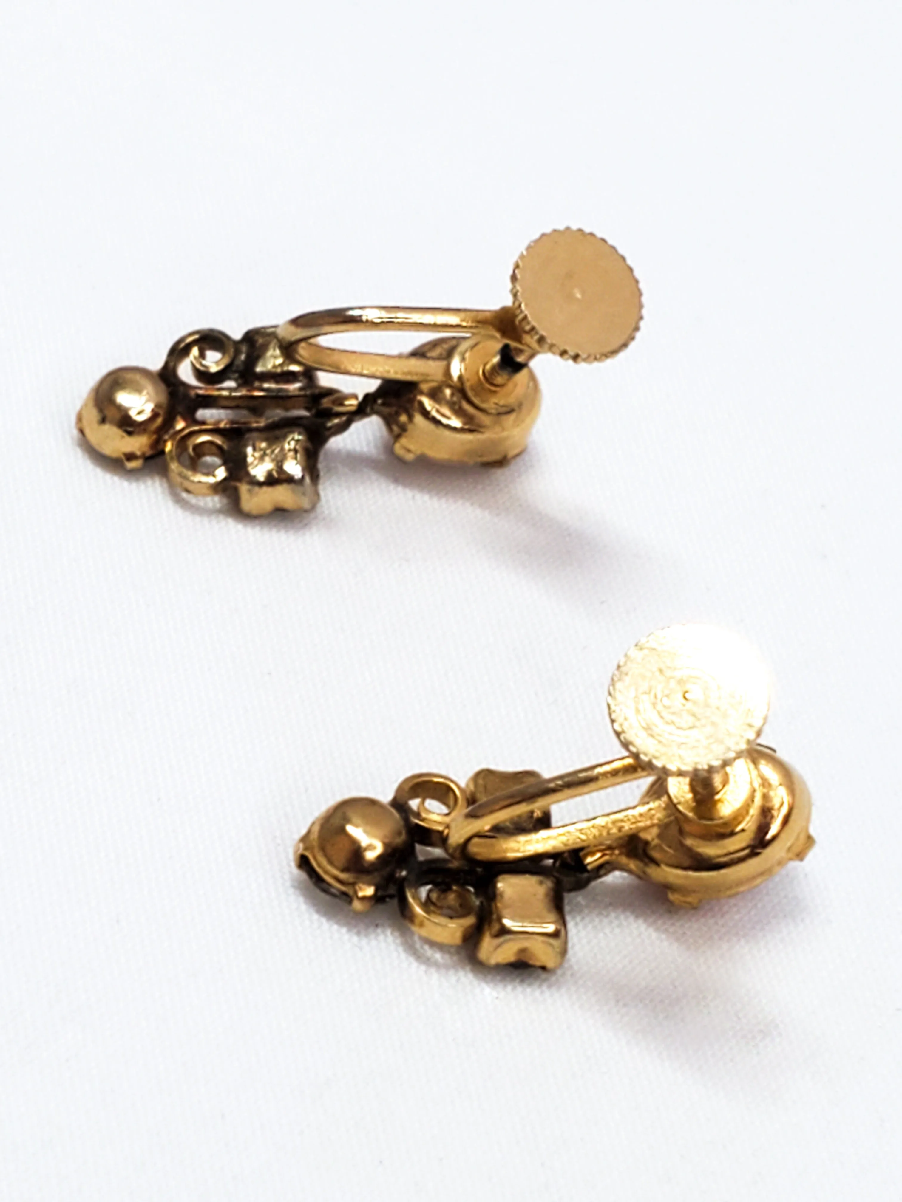 Jelly opal foil glass and rhinestone vintage screw back earrings