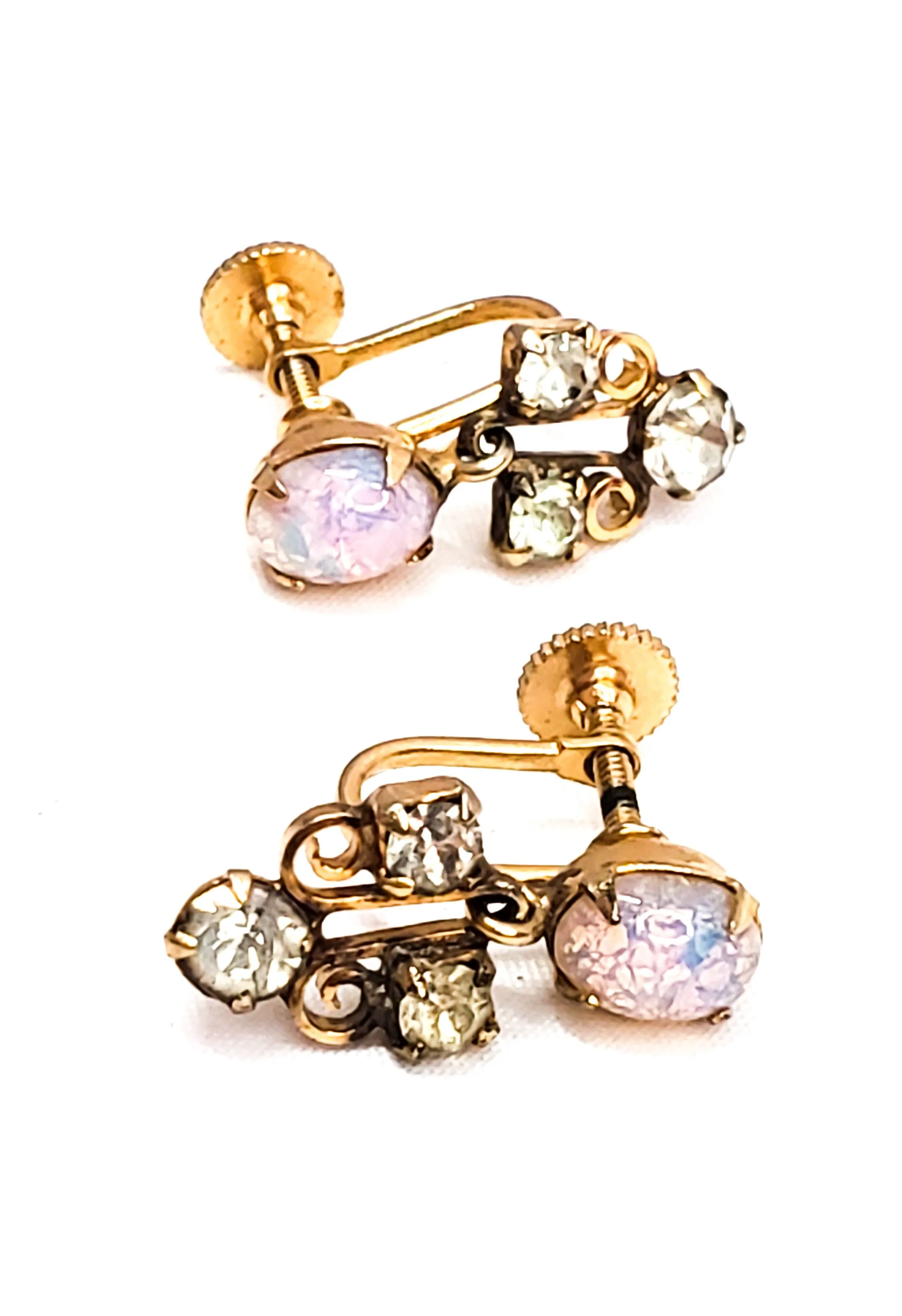 Jelly opal foil glass and rhinestone vintage screw back earrings