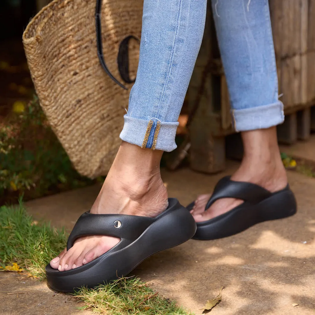 Jet Black Thong Slides