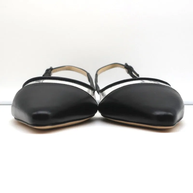 Jimmy Choo Erin Slingback Flats Black Leather and Clear PVC Size 37.5 NEW