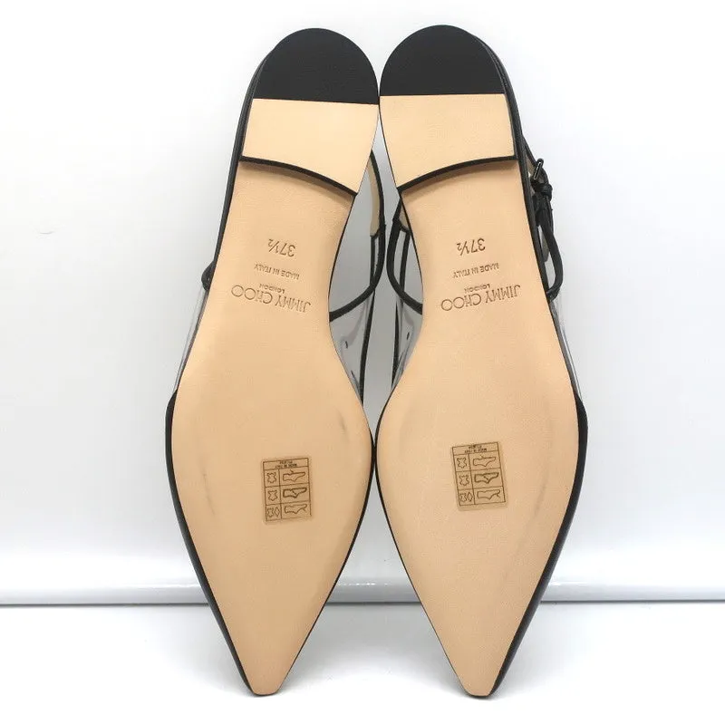 Jimmy Choo Erin Slingback Flats Black Leather and Clear PVC Size 37.5 NEW