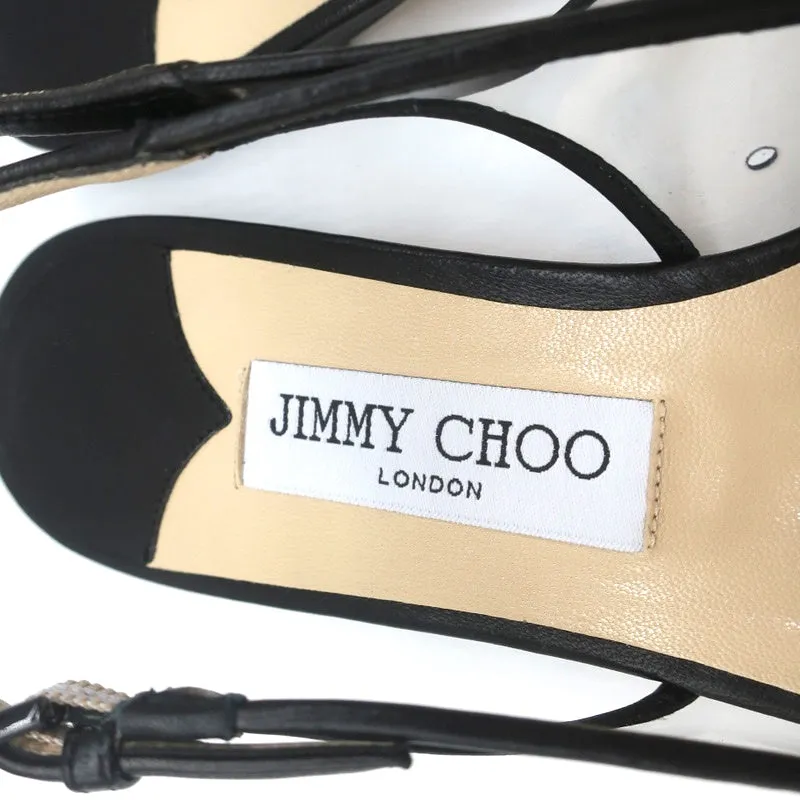 Jimmy Choo Erin Slingback Flats Black Leather and Clear PVC Size 37.5 NEW
