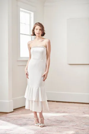 Joelle Beaded White Strapless Midi Mermaid Rehearsal Dinner and Wedding Dress