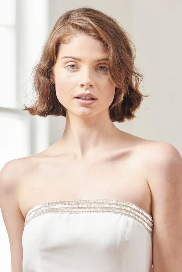Joelle Beaded White Strapless Midi Mermaid Rehearsal Dinner and Wedding Dress
