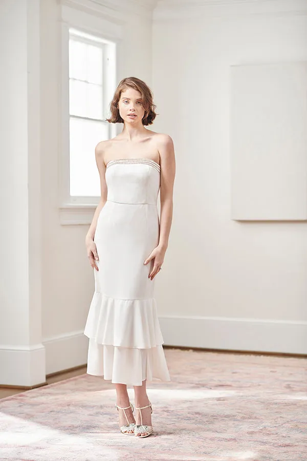 Joelle Beaded White Strapless Midi Mermaid Rehearsal Dinner and Wedding Dress