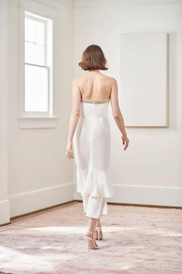 Joelle Beaded White Strapless Midi Mermaid Rehearsal Dinner and Wedding Dress