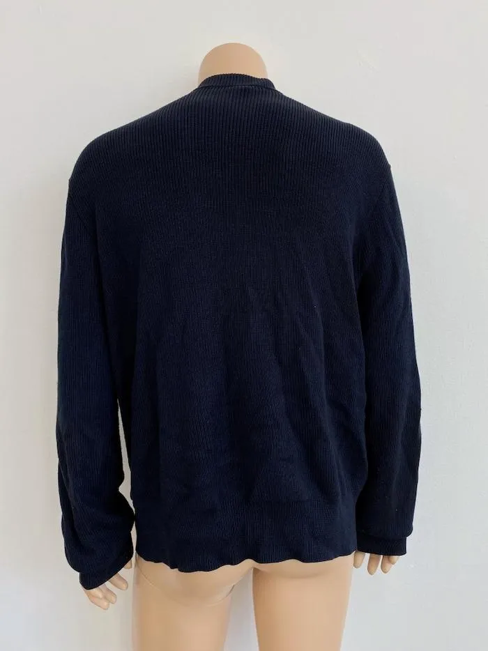 John Varvatos Zip-Up Cardigan Black Suede & Navy Ribbed Knit Size Extra Large