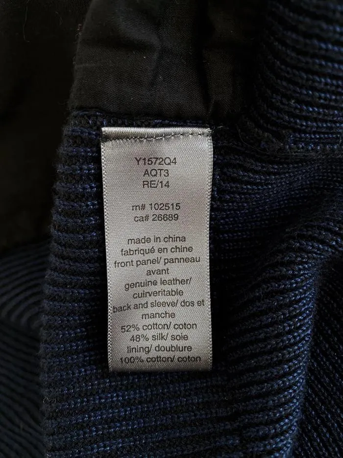 John Varvatos Zip-Up Cardigan Black Suede & Navy Ribbed Knit Size Extra Large