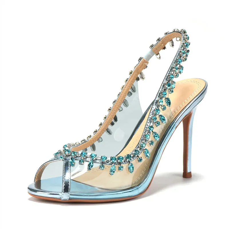 JOURNEE - Rhinestone-Embellished Transparent High Heels