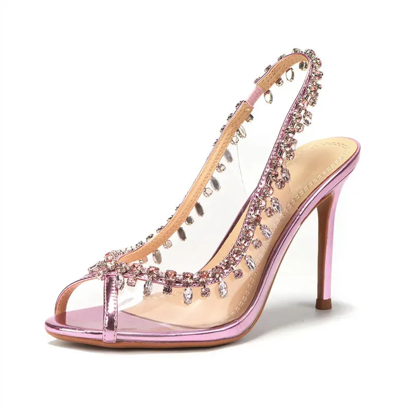 JOURNEE - Rhinestone-Embellished Transparent High Heels